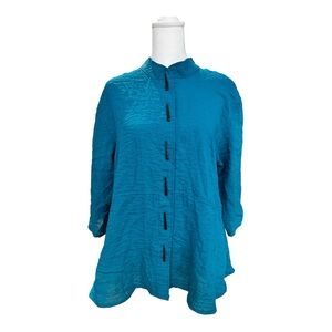 Habitat Blue Button Up Crinkle Fabric Shirt 3/4 Sleeve Women’s Size S